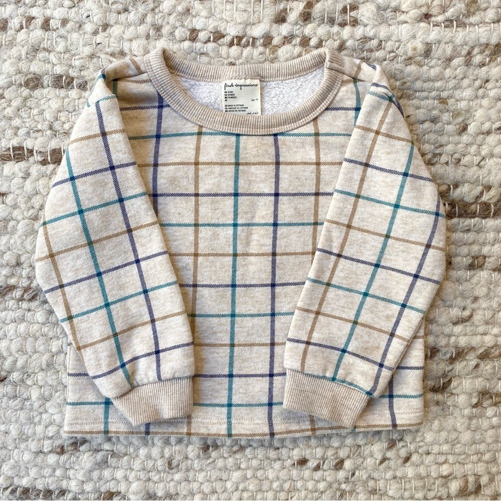 First Impressions Baby Crewneck Sweatshirt in Windowpane Plaid, Size 18M